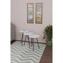 3'lü Zigon Sehpa Seti Metal Ayaklı Yan Sehpa Beyaz