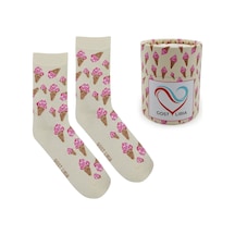 Gost Liria İce Cream Socks Desenli Unisex Soket Çorap EKru