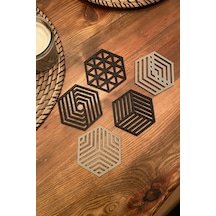 Kazanova Design Geometrik Altıgen Bardak Altlığı Seti Siyah Ve Gri Dekoratif