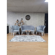 Zafir Beyaz Boyalı Tel Ayak Papatya Çay Seti Koltuk Takımı , Balkon, Salon, Ofis, Cafe Koltuk Takımı Gri