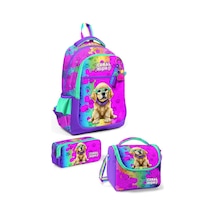 Coral High Kids Mor Pembe Köpek Desenli 3 Lü Okul Çanta Seti Set0123649 Çok Renkli