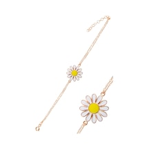 Çekirdekjewelry 925 Ayar Gümüş Rose Papatya Bileklik Sarı Mineli Çiçek Model Pembe