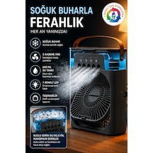 Exenar - Siyah - Buharlı Serinletici Masaüstü Mini Fan Nemlendirici Led Işıklı Hava Soğutucu Vantilatör 600ml 3kademe
