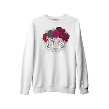 Purple Pink - Kaplan Beyaz Unisex Kalın Sweatshirt