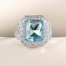 Bella Kutusu Muhteşem Kadın Alyanslar Büyük Gök Mavisi Kübik Zirkonya Asil Bayan Aksesuarları Parti Hediyeler Için Vintage Takı 10 Mavi Mavi