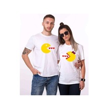 Tshirthane Pacman Kalp Sevgili Kombinleri Tshirt Kombini Beyaz
