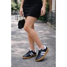 Lescon Pepita Z923 Bağcıklı Sneaker Deri Genç Kadın Spor Ayakkabı Siyah - Beyaz