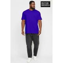 Superlife Büyük Beden Erkek Basic Tişört Pamuklu Düz T-shirt 3xl-6xl Spr26bts510 Saks Mavi
