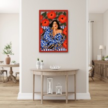 Gelincikler Ve Desenli Elbiseli Kadın Metal Tablo 34x50 Cm Çok Renkli