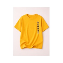 Herkesemoda Love Teddy Baskı Detaylı Kadın Bisiklet Yaka Pamuklu T-shirt Sarı