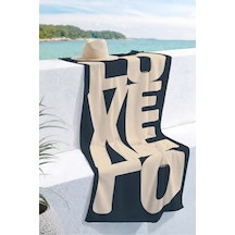 Love Motto Yazılı Plaj Havlusu - Minimalist Siyah Bej Havuz Deniz Banyo Hızlı Kuruyan Sahil Örtüsü Sakin Mercan