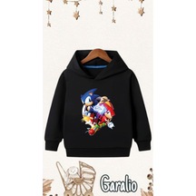 Startmore Sonic Baskılı Kapüşonlu Çocuk Sweatshirt Siyah