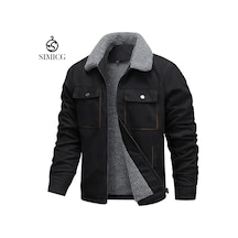 Süet Artı Kadife Kalınlaştırılmış Bol Sıcak Erkek Ceketi Siyah