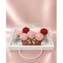 Cup Cake Çiçek Sepeti 7 Li Cupcake Kutusu 35x26x11
