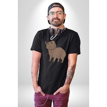 Chispi Unisex Unisex Siyah Organik Baskılı T-shirt Penye Yüksek Kalite Siyah
