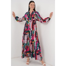 2423 Otantik Desenli Tesettür Elbise - Çok Renkli 2 Çok renkli