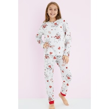 Siyah İnci Kız Çocuk Renkli Desenli Pamuklu Pijama Takım 24225705 Gri