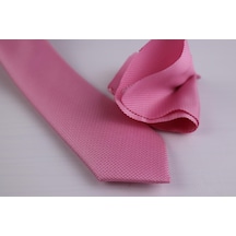Demfashion Özel Desenli Kravat Mendil Seti - Pembe
