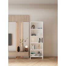 Ligno Mobilya Modern Açık Raf Salon Kitaplığı - 162 Cm Dekoratif Aksesuar Ve Kitap Düzenleyici, Robot Süpürge Uyumlu 5 Bölmeli Düzenleyici Beyaz