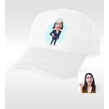 Kişiye Özel Bayan Mühendis Karikatür Beyaz Şapka - 1