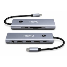 Hepu 9 İn 1 Alüminyum Type-c Hub Çoklayıcı - 4k 60hz Hdmı 100w Pd Şarj Ses Sd Kart Okuyucu