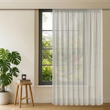Fabric Design Lüks İpeksi Dokulu Bambu Kırışmaz Ütü Gerektirmez Krem 500 X 270 Normal Pile 1 X 2.5 Yüksek Kaliteli Tül Perde Çok Renkli