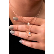 Papatya Silver 925 Ayar Gümüş Rose Kaplama E Harf ve Kanatlı Kedi Asansörlü Kolye