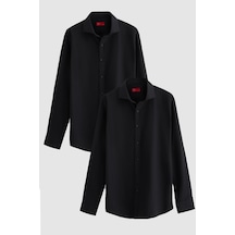 D'S Damat Ds Damat Slim Fit Siyah İtalyan Yaka Dar Kesim Klasik Kravatlık Uzun Kollu Kolay Ütülenebilir Nefes Alan 2'li Gömlek 2hf02ortbn85 Siyah