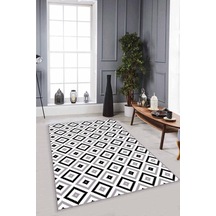 Füme Karo Kaymaz Taban Makinede Yıkanabilir Halı Kr007n11