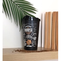 2&apos Li Coffee House Desenli Kahve Bardağı Seti 650 Ml + 400 Ml - Kahverengi Şık Tasarımlı Pipetli Bardak Takımı Açık Ahşap