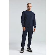 Erkek Bisiklet Yaka Uzun Kol Basıc Sweatshirt Lacivert Lacivert