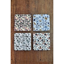 Doğal Taş Bardak Altlığı - Mozaik Desenler Baskılı 10x10cm Stone Coasters Çok Renkli