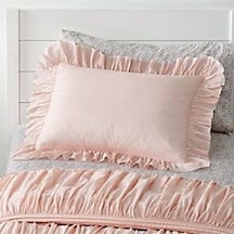 Pembe Fırfırlı Pamuk Saten Yastık Kılıfı Ikili