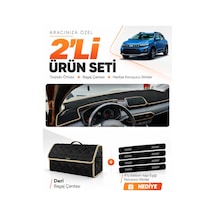 Dacıa Sandero 2022-2026 Ekransız Uyumlu Torpido Örtüsü + Deri Bagaj Çantası + Sticker - Siyah Bej