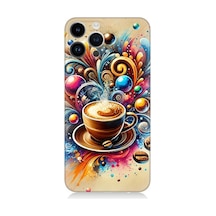 Apple Uyumlu iPhone 14 Pro Kahve Ve Renkli Dalgalar Desenli Silikon Kılıf Çok
