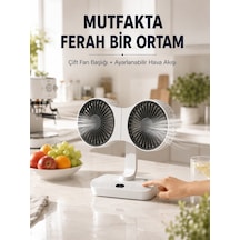 Ayarlanabilir Çift Fan Başlıklı Şarjlı Masa Vantilatörü - Lisinya