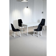 Monera Beyaz 80 x 132 Açılabilen MDF Masa Metal Ayaklı Mutfak Masası Takımı 4 Antrasit Sandalye