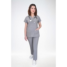 Unisex Gri Likralı Cerrahi Alt Üst Forma Takım Gri Gri