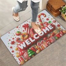 Valerine Life Yılbaşı Baston Ve Yuvarlak Şekerler Welcome Kapı Önü Paspası 45x70cm