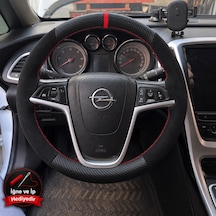 Opel İnsignia A Dikme Direksiyon Kılıfı Alcantara Süet Mat Karbon Kırmızı Yüzük Ve Dikiş 2008-2013 Siyah