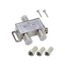 Koodmax - 2 Port Uydu Splitter Kablo Tv Anten Kablo Çoklayıcı Dağıtıcı + 3 Adet F Konnektör