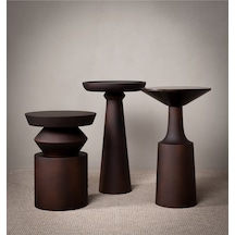 Wood Wooden 3'lü Fiskos Yan Sehpa Timeless Mantar Sehpa - Mushroom Table 3 Pieces - Trio Series Kahverengi