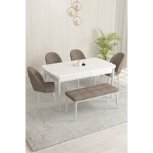 Rovena Olbia Beyaz 80x132 Açılabilir Mutfak Masası Takımı 4 Sandalye, 1 Bench Cappuccino 1405