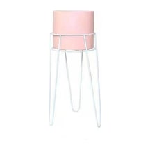 Beyaz Ayaklı Pembe Metal Saksı - Küçük Boy Pembe