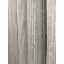 4002 Kendinden Desenli Modern Ekru Tül Perde 1/3 Sık Pileli Ekru