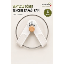 Mainshop 4 Adet Delme Gerektirmez Vantuzlu Tencere Kapağı Tutucu,tencere Kapağı Saklama Düzenleyici M-56 Beyaz