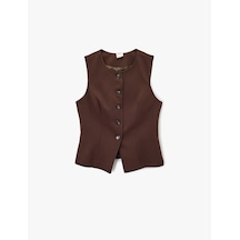 Koton Bisiklet Yaka Düğmeli Slim Fit Blazer Yelek Kahverengi 6wak20028pw Kahve