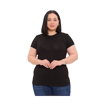 Disentis Büyük Beden Bisiklet Yaka Kısa Kollu Viskon Siyah Body Siyah