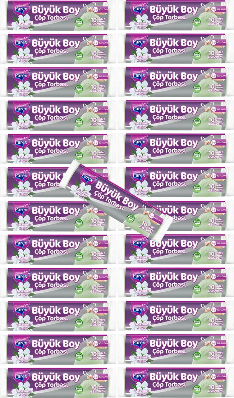 Büzgülü 10'lu Çöp Torbası Yasemin Kokulu Büyük Boy 65 X 70 Cm 25 Paket