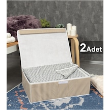 2 Adet Çok Amaçlı Kapaklı Kutu Baza Boy Kahve 50x40x19 Cm